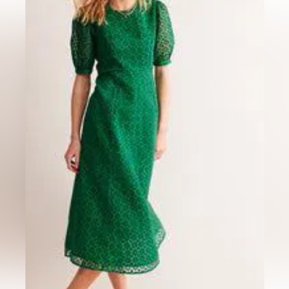 Boden Dresses & Skirts - NWT Boden Midi Dress Fit-N-Flare Green Eyelet Lace Empire Waist